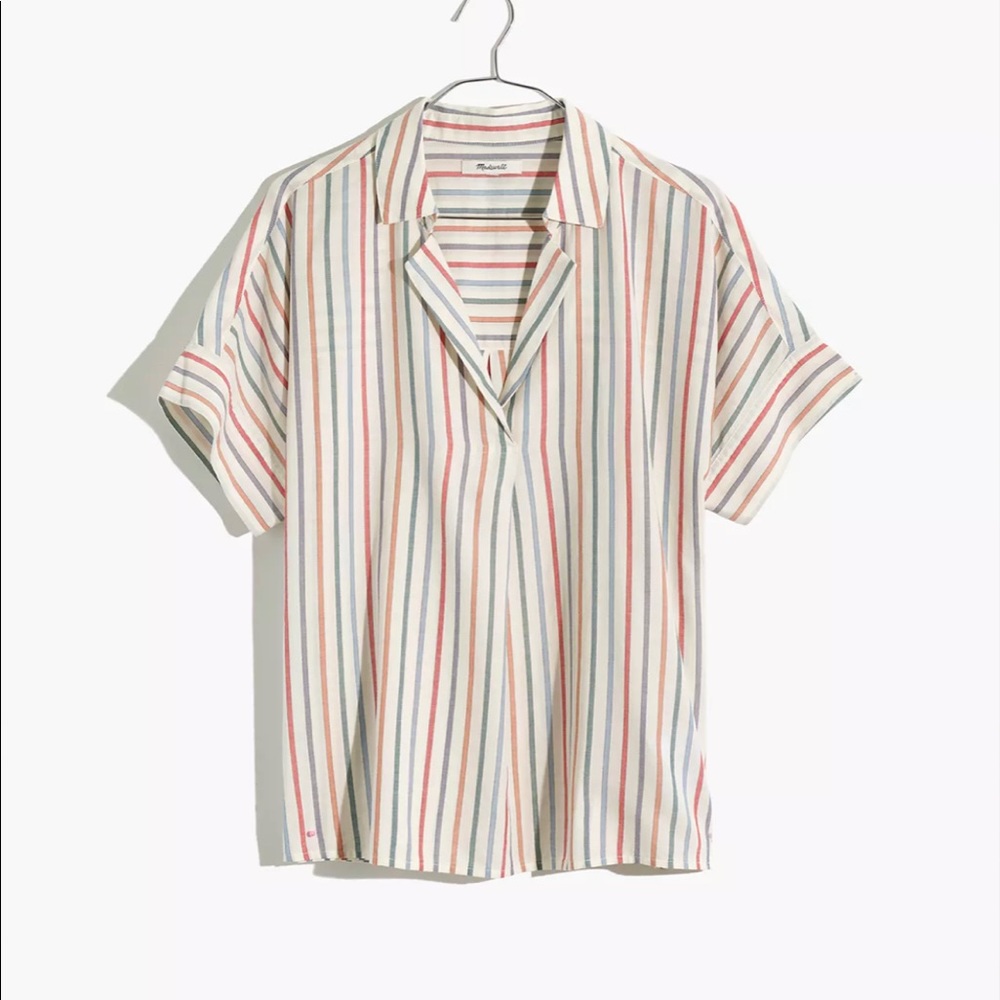 Madewell Park Popover Shirt in Rainbow Stripe Top Size Small